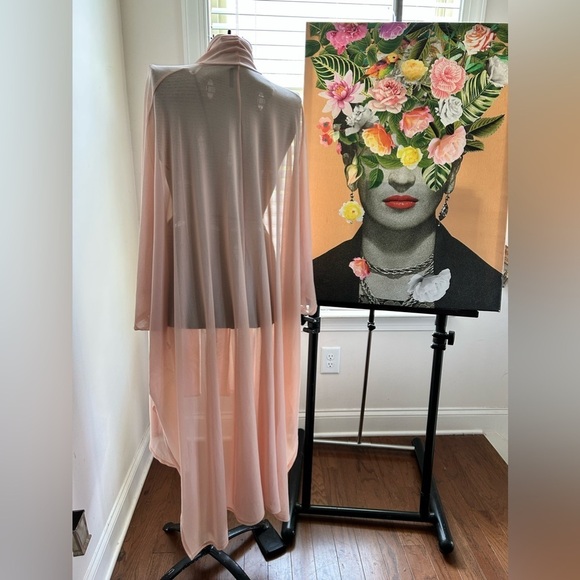 TIC:TOC SHEER/MESH OPEN FRONT KIMONO. ARUBA SANDS COLOR. GENTLY WORN/STYLED O/S - Picture 4 of 6